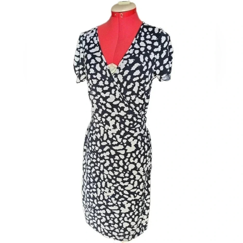 Ann Taylor Loft, Size L, Black and White Wrap Dress